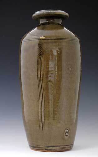 Iron Green Celadon Wood Fired Vase, OLS-WF-210