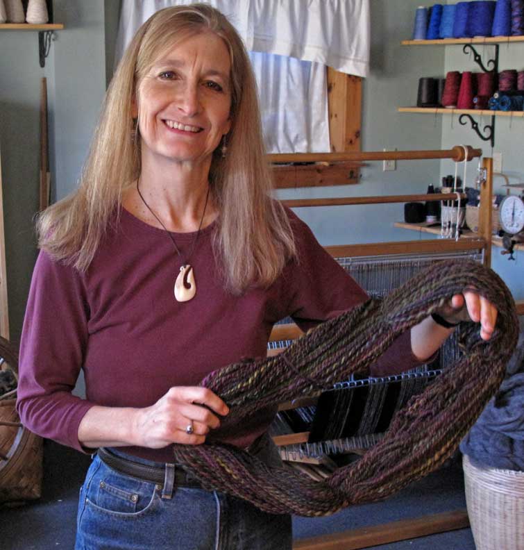 Christine with handspun yarn.