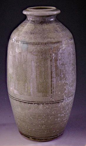 Iron Green Celadon Glazed Wood Fired & Salt Glazed Vase, OLS-SG-243