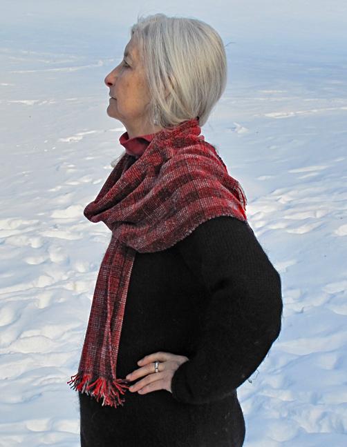 								 								 		Black, Red & Grey Rayon Chenille Scarf #3640		