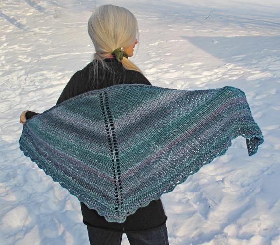 							Teal and Lavender Acrylic Handknit Shawl #3650			 						