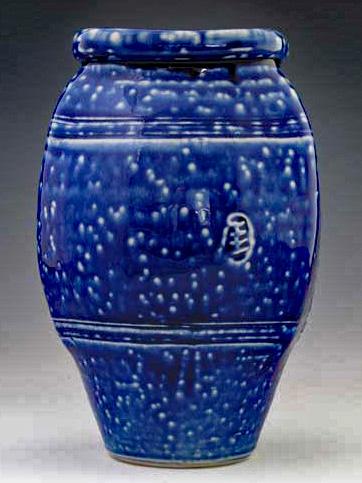 Cobalt Wash, Salt Glazed Altered Vase, OLS-SG-367