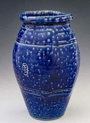 Cobalt Wash, Salt Glazed Altered Vase, OLS-SG-367