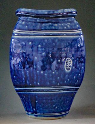 OLS-SG-230, Wood Fired & Salt Glazed Blue Vase