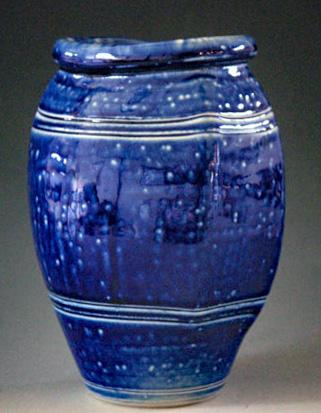 Cobalt Wash, Salt Glazed Altered Vase, OLS-SG-230							 		