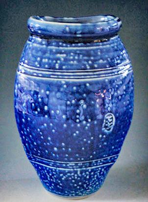 Cobalt Wash, Salt Glazed Altered Vase, OLS-SG-232