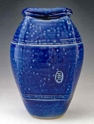 Cobalt Wash, Salt Glazed Altered Vase, OLS-SG-359