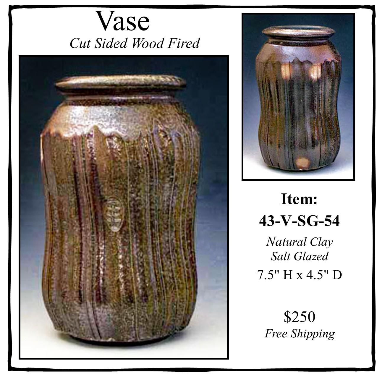 Salt Glazed Cut-Side Vase, 43-Vase-SG-54