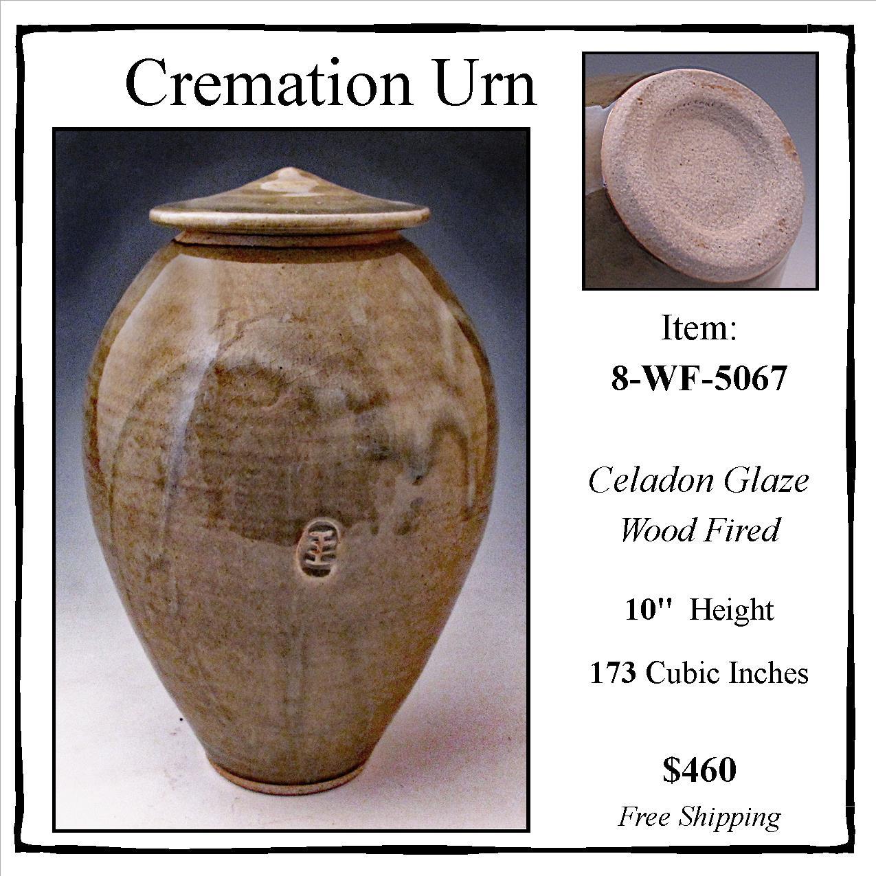 Wood Fired Celadon Glazed Cremation Urn - 8-WF-5067 Wood Fired Celadon Glazed Cremation Urn - 8-WF-5067
