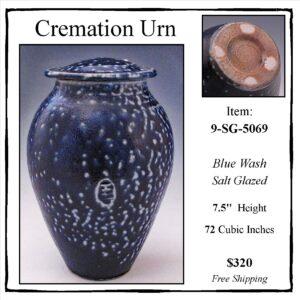 Salt Glazed Blue Wash Cremation Urn - 9-SG-5069
